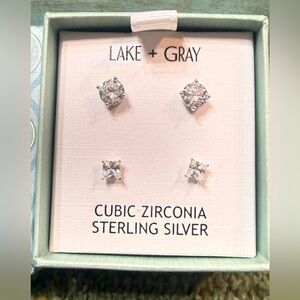 New Lake + Gray Silver Sterling Silver Cubic Zirconia Earring Set of 2